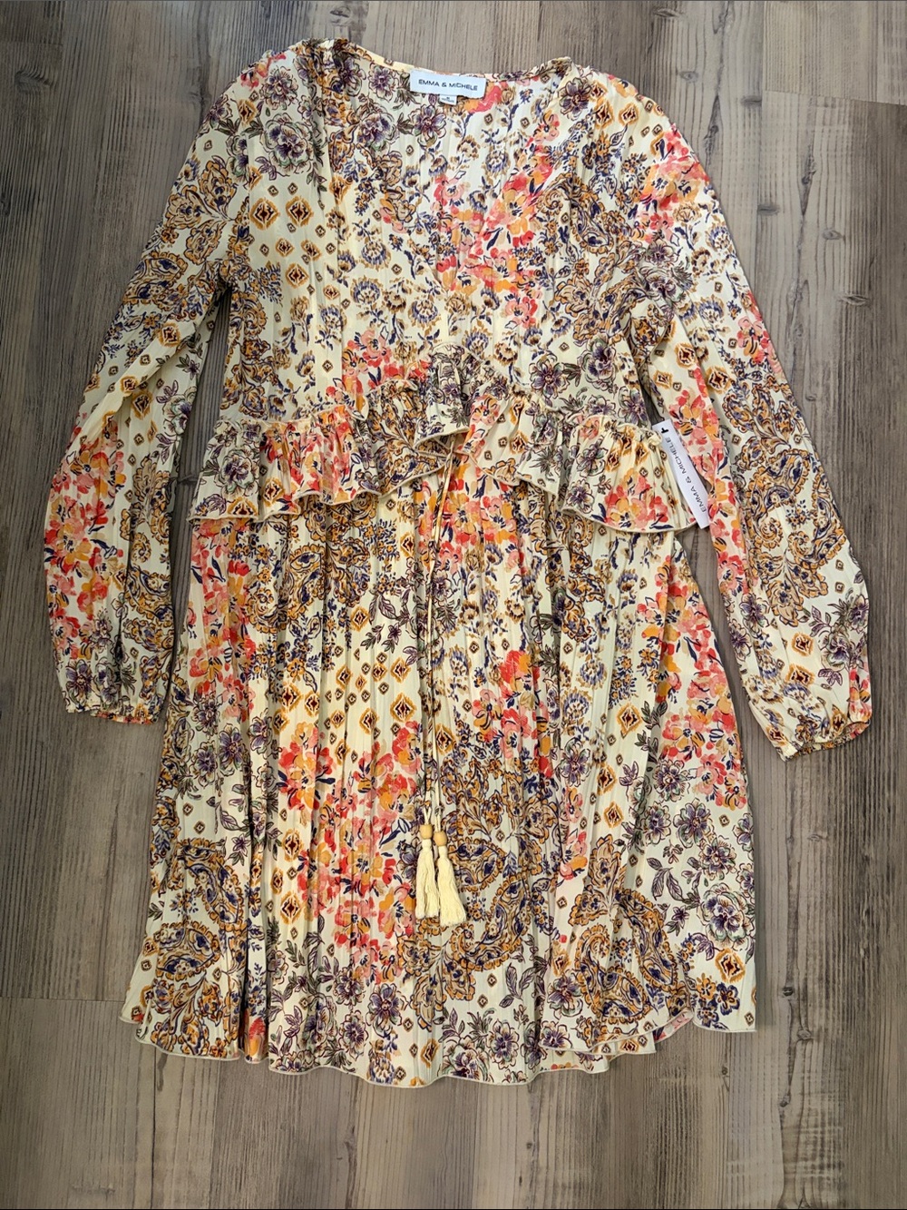 Cream Floral Ruffle Dress